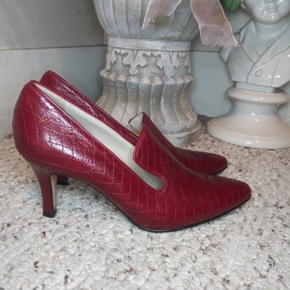 Bally Shoes - Bally Vintage "Cupid" Ruby Red Quilted Leather Edwardian Style Pumps